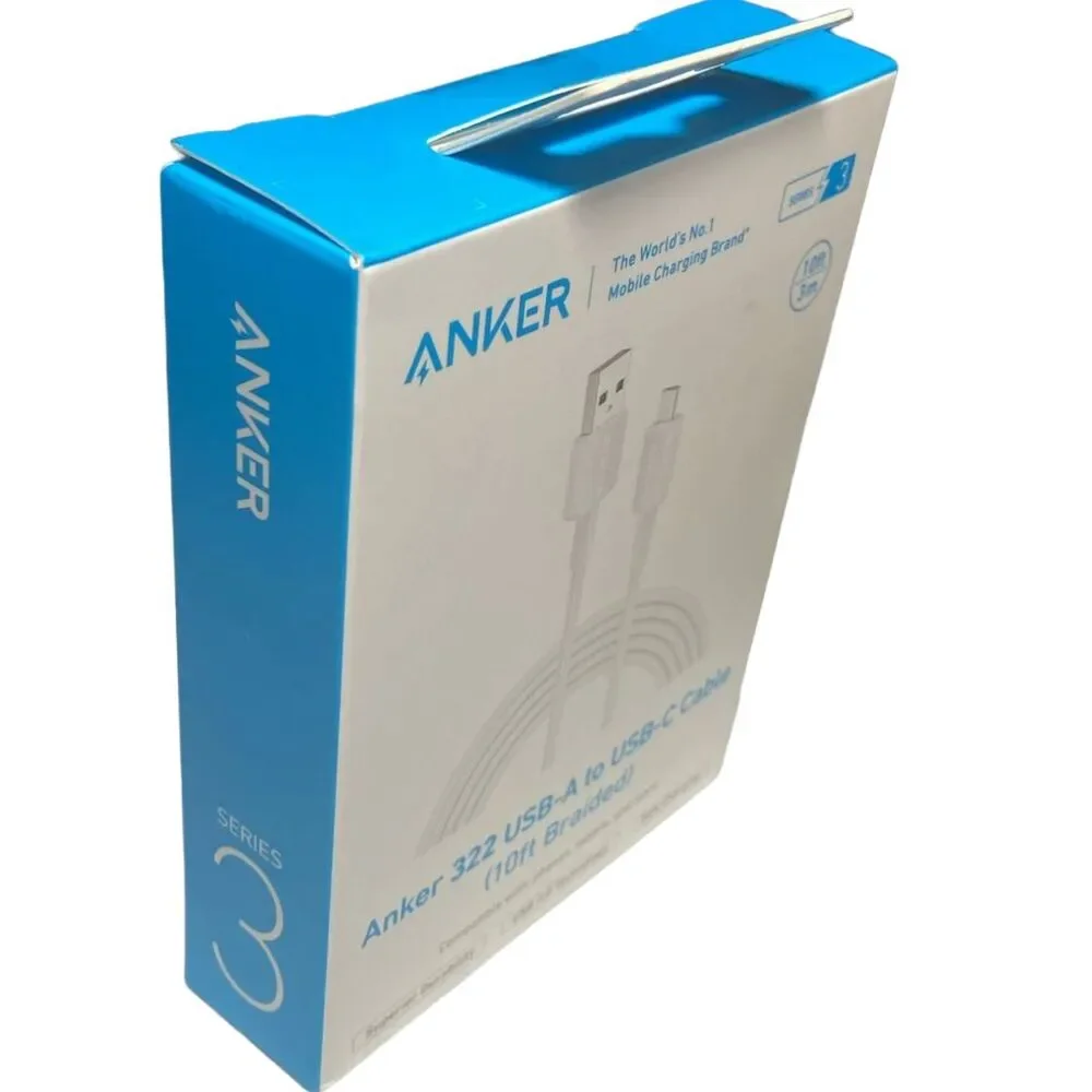 Anker 322 10ft USB-A to USB-C Braided Cable White, Fast Charge, New Open